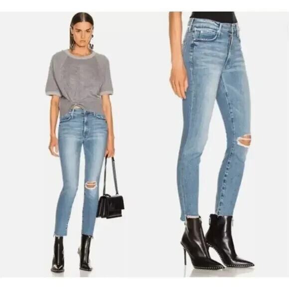 MOTHER Denim - Mother The Looker Ankle Step Fray Jeans Exposed Secret Sister Blue Size 25